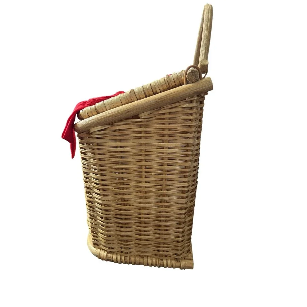 Vtg Santa Wicker Basket Unisex OS Tan Holiday‎ Applique Balloons